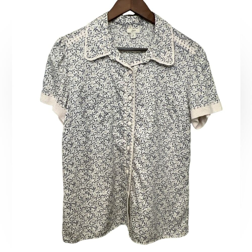 J. Jill Floral Crochet Detail Lightweight Button Blouse Size M